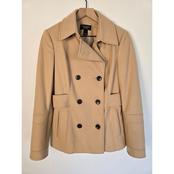 Victoria’s Secret Beige Double Breasted Coat Jacket Size 6 Neutral Classic - Picture 1 of 5